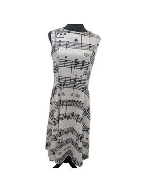 White Dress with Music Notes Print Music Theme see pictures